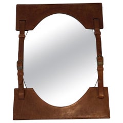 Miroir en cuir dans le style de Jacques Adnet