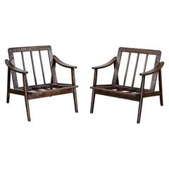 Pair MCM Danish or Scandinavian Modern Style Walnut Toned Wood Armchair Frames