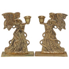 Bougeoirs anges en laiton - la paire