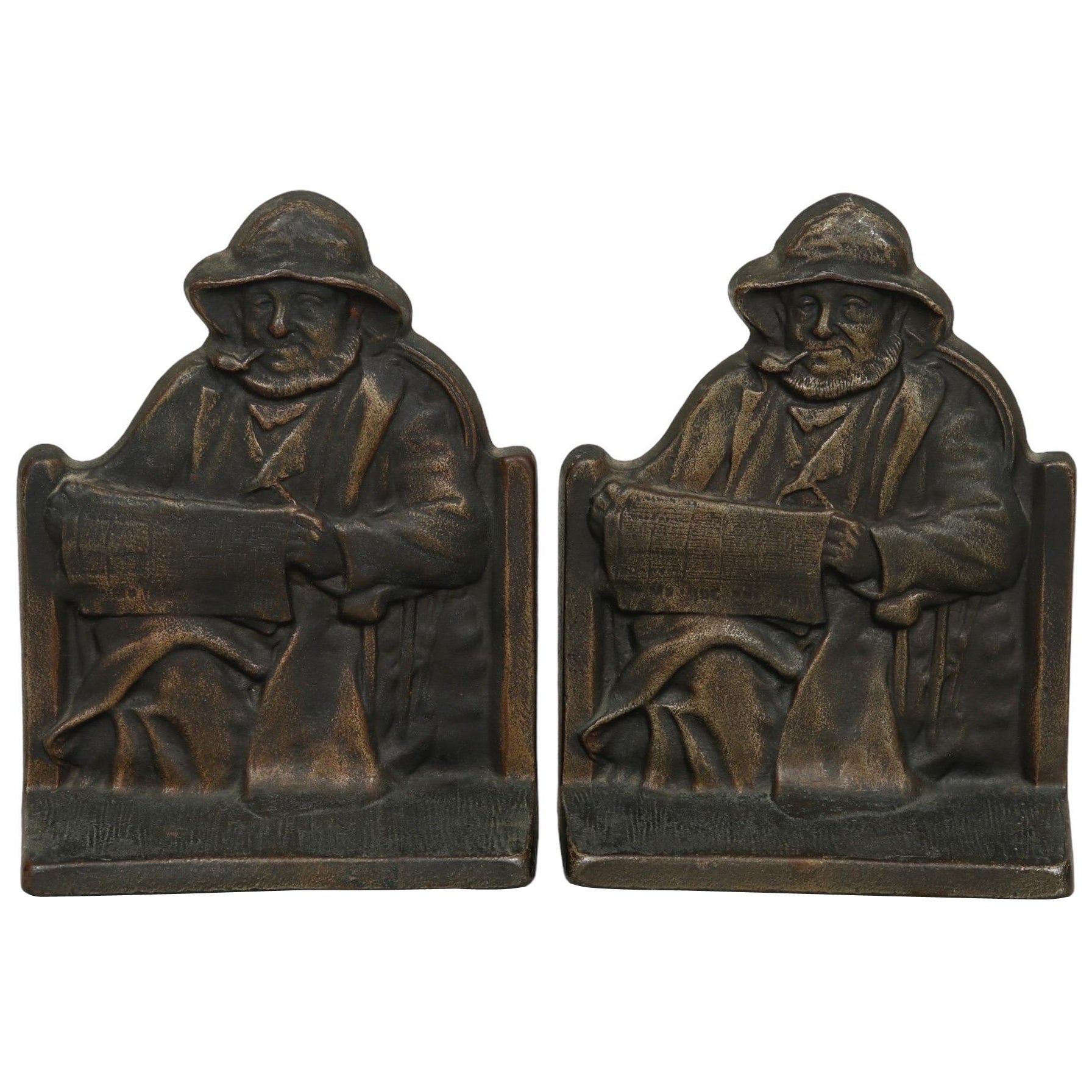 1928 Cast Iron Cape Cod Fisherman Bookends - a Pair