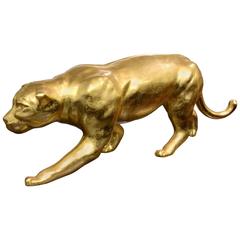 Panther Sculpture Gilded with Gold Leaf Eyes in SWAROVSKI  Crystals