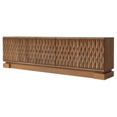 Magnificent large brutalist sideboard in oak from Belgium, 1970s