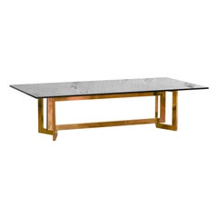 Couchtisch aus Messing und Rauchglas, 1970er Jahre, im Stil von Romeo Rega