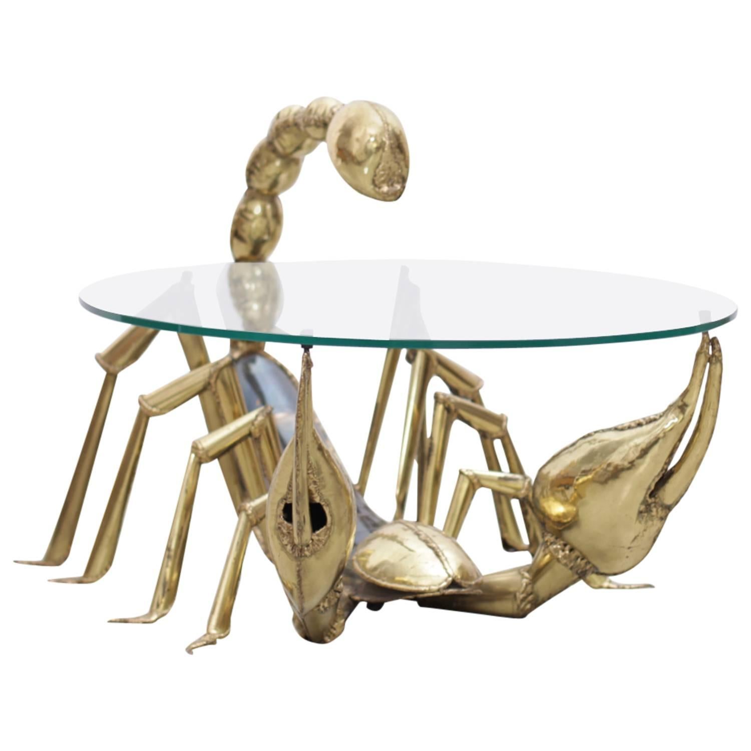 Rare Illuminated Brass Scorpion Coffee Table by Jacques Duval-Brasseur
