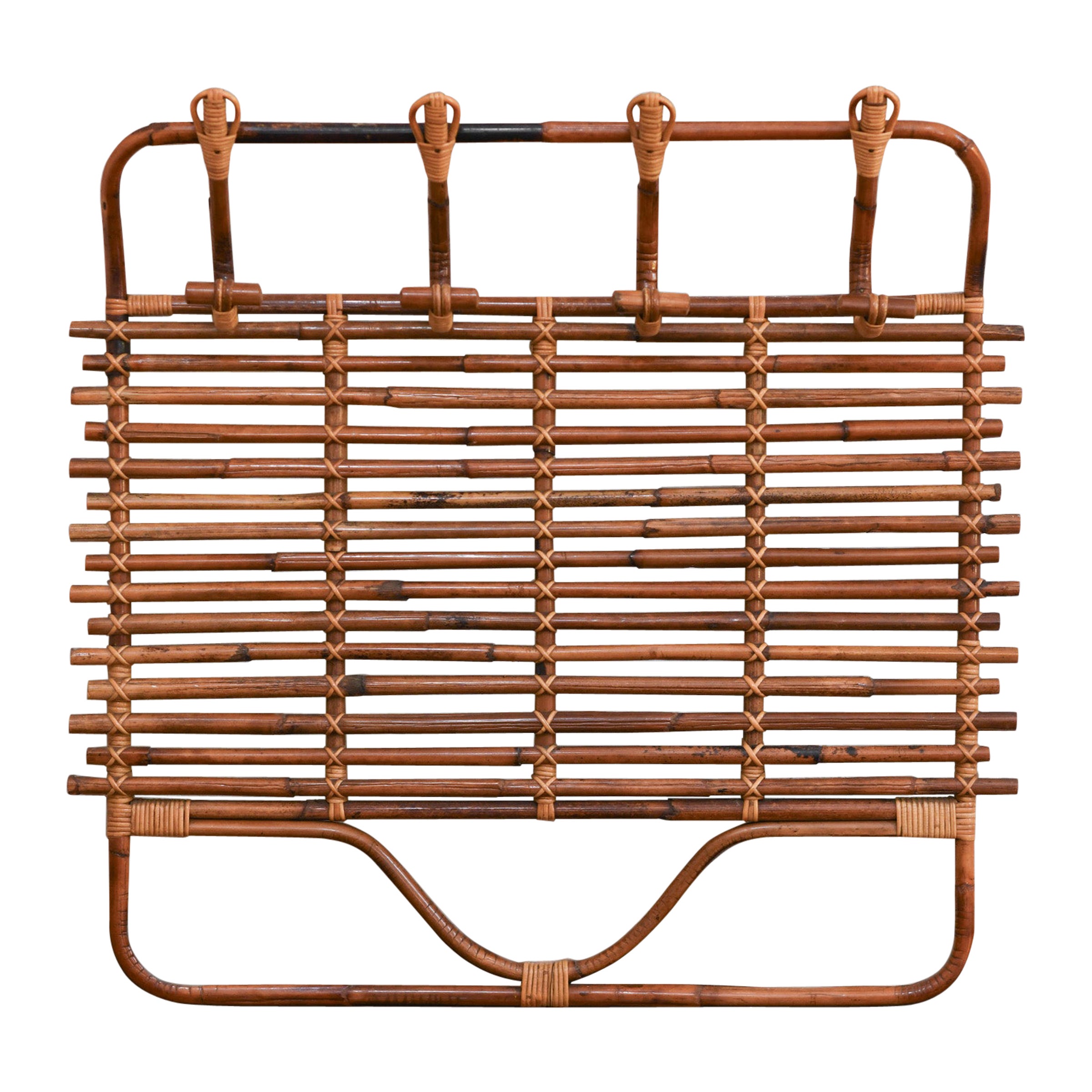 Large Wall-Mounted Coat Rack In Wicker, 1960s