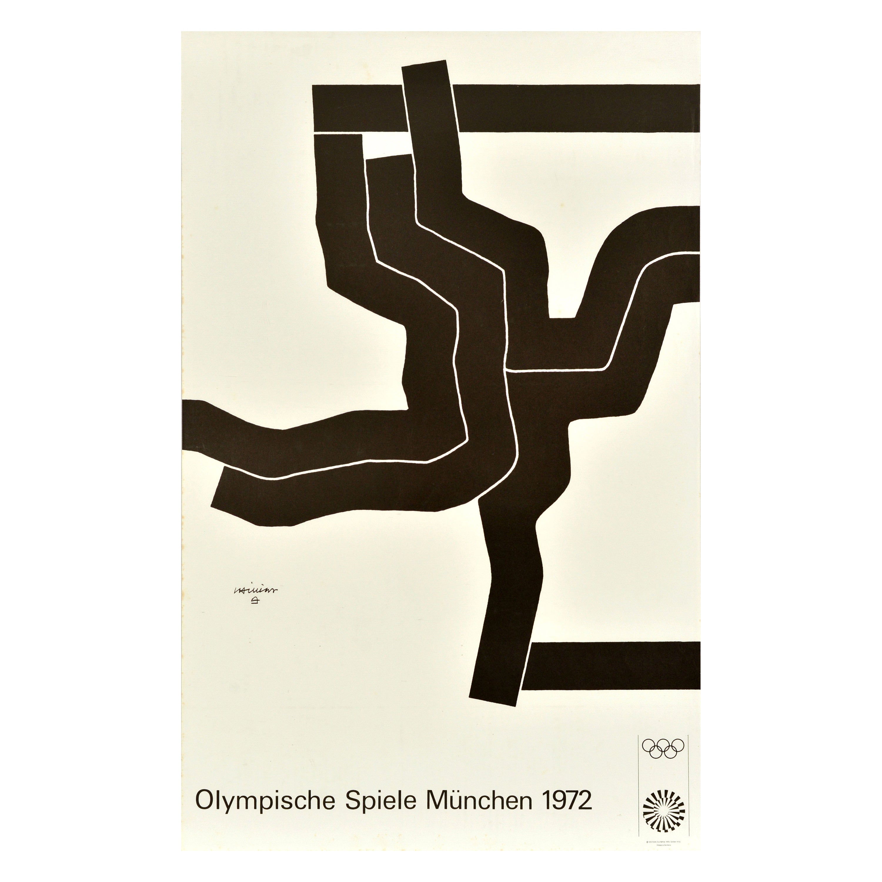 Original Vintage Sport Poster Munich Olympics 1972 Black Pattern Chillida Design