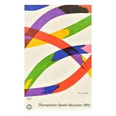 Poster sportivo originale d'epoca Olimpiadi di Monaco 1972 Linee colorate Piero Dorazio