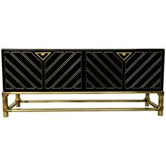 Mid-Century Mastercraft Black Lacquer and Brass Credenza Buffet