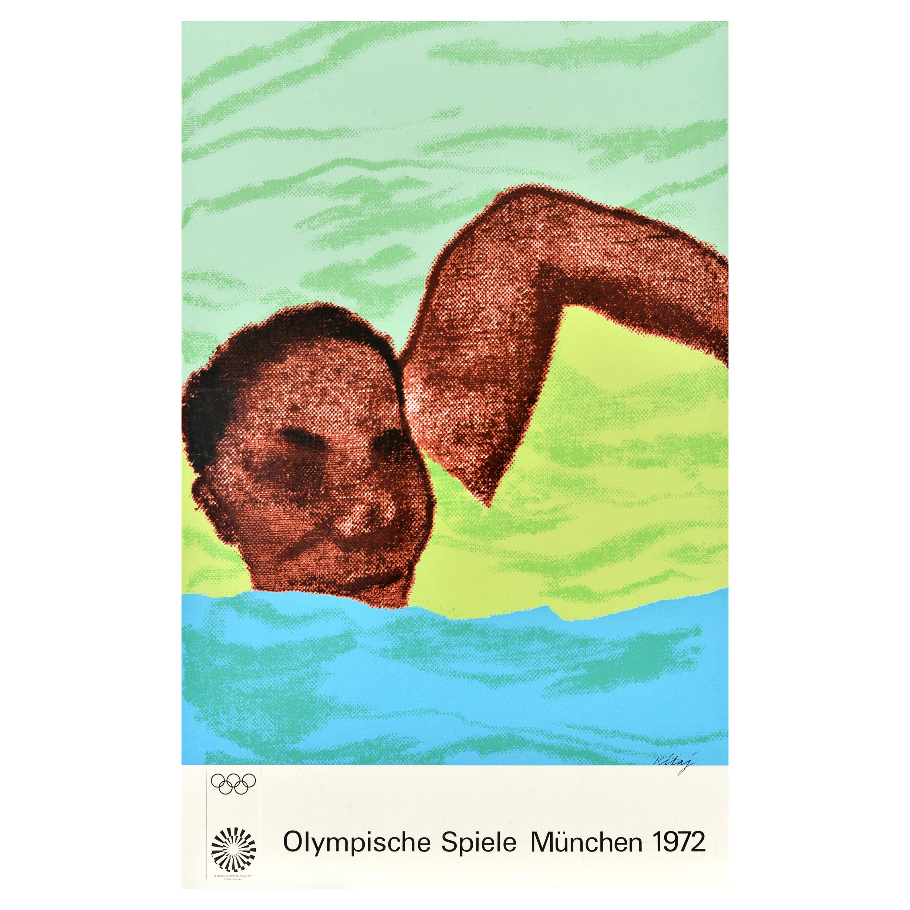 Affiche sportive originale des Jeux olympiques d'été de Munich de 1972 Swimming RB Kitaj