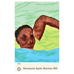 Affiche sportive originale des Jeux olympiques d'été de Munich de 1972 Swimming RB Kitaj