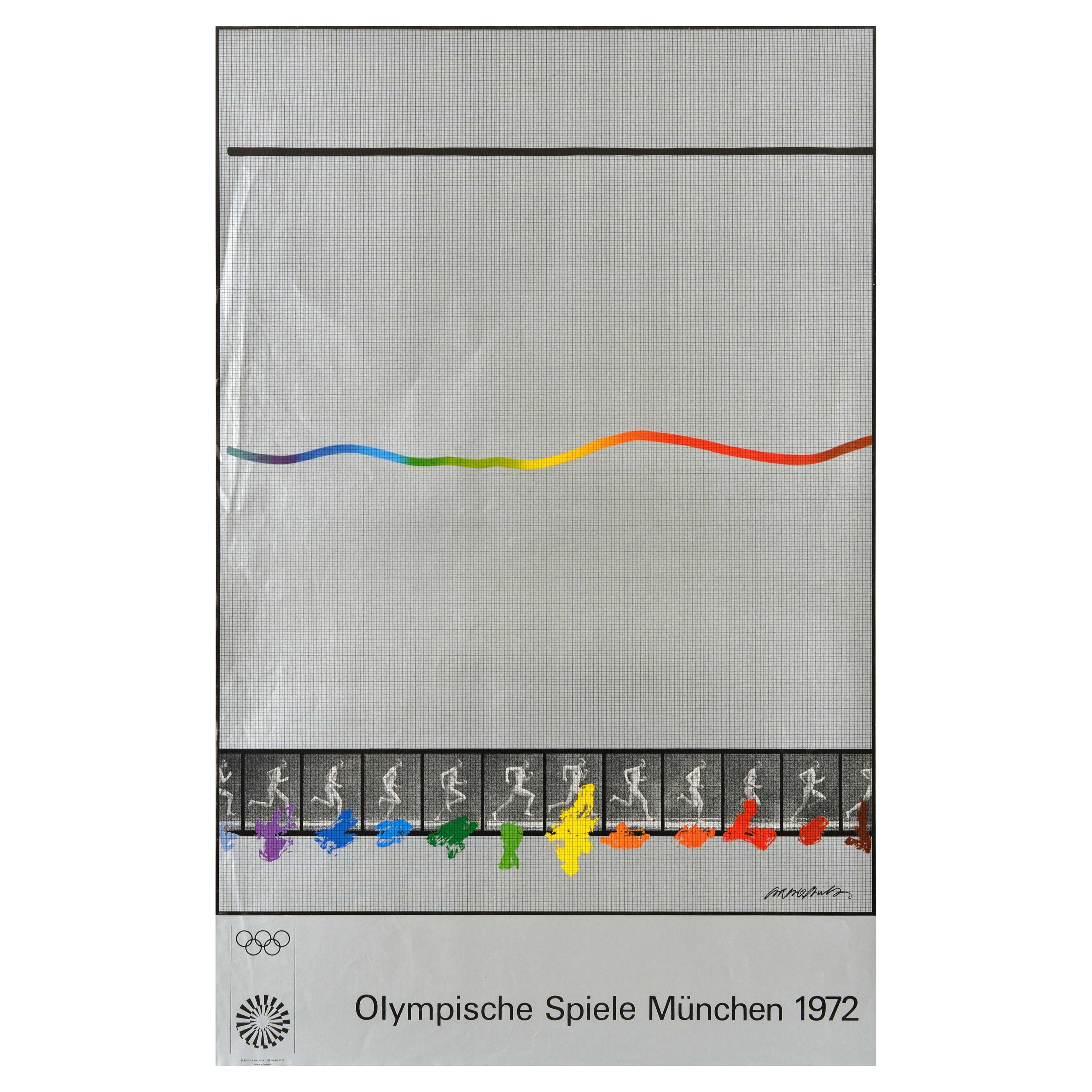 Affiche sportive originale des Jeux olympiques de Munich de 1972, cadres de course Arakawa