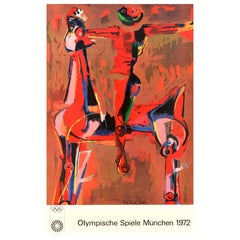 Affiche sportive originale des Jeux olympiques de Munich de 1972, dessin de cheval Marino Marini