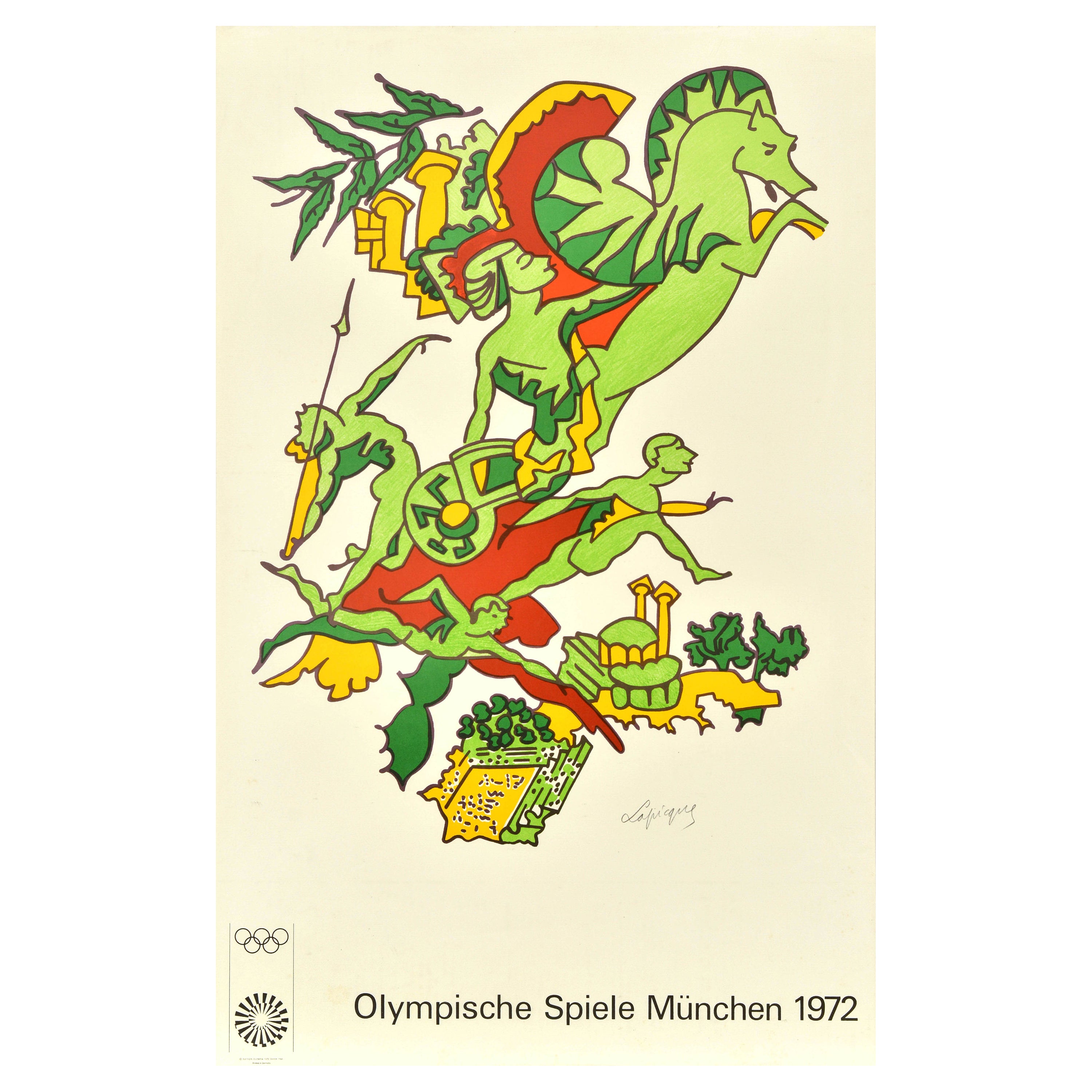 Poster sportivo originale d'epoca delle Olimpiadi di Monaco di Baviera 1972 Greene & Greene Charles Lapicque