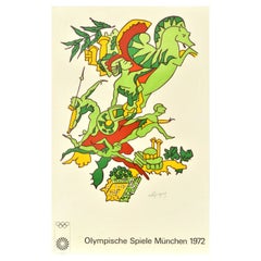 Poster sportivo originale d'epoca delle Olimpiadi di Monaco di Baviera 1972 Greene & Greene Charles Lapicque