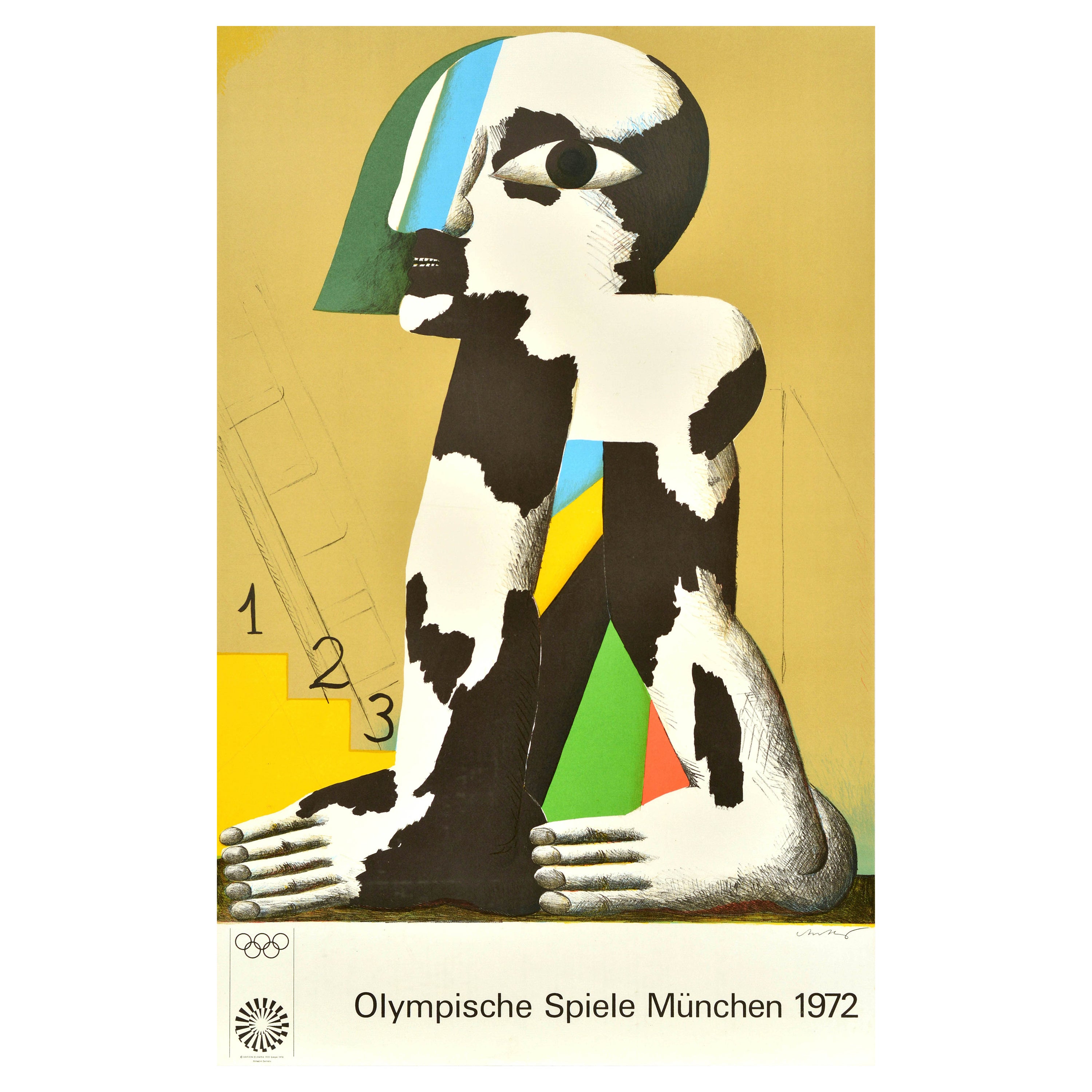 Poster sportivo originale d'epoca delle Olimpiadi di Monaco 1972 Horst Antes 123 Podium Design in vendita
