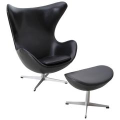 Retro Egg Chair and Its Ottoman by Arne Jacobsen, Edited by Fritz Hansen in 1958