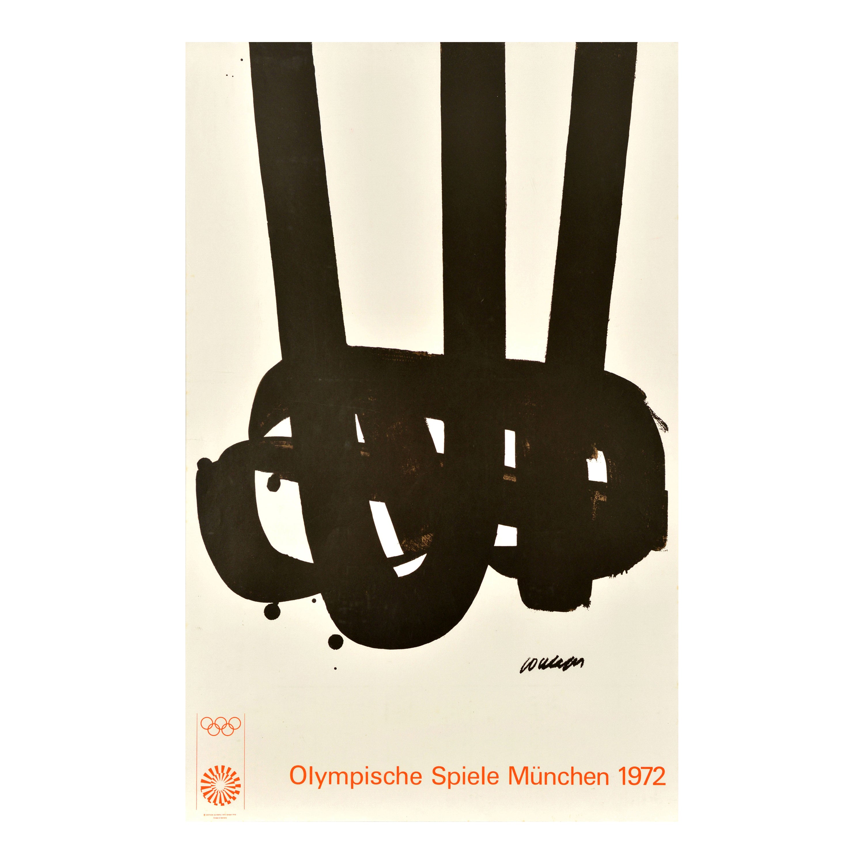 Affiche de sport originale des Jeux olympiques de Munich de 1972 Pierre Soulages abstrait