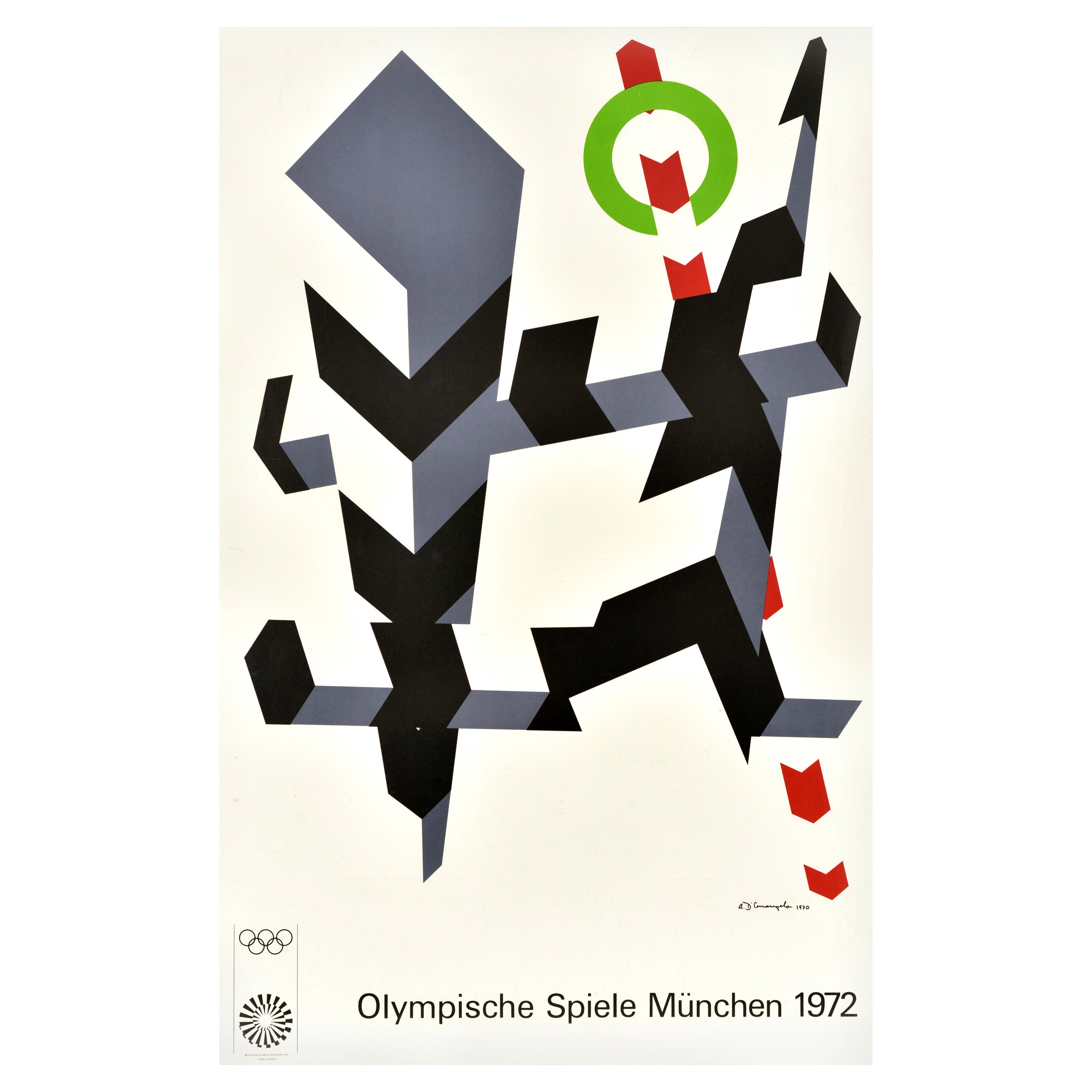Affiche sportive originale des Jeux olympiques de Munich de 1972 Allan D'Arcangelo abstrait en vente