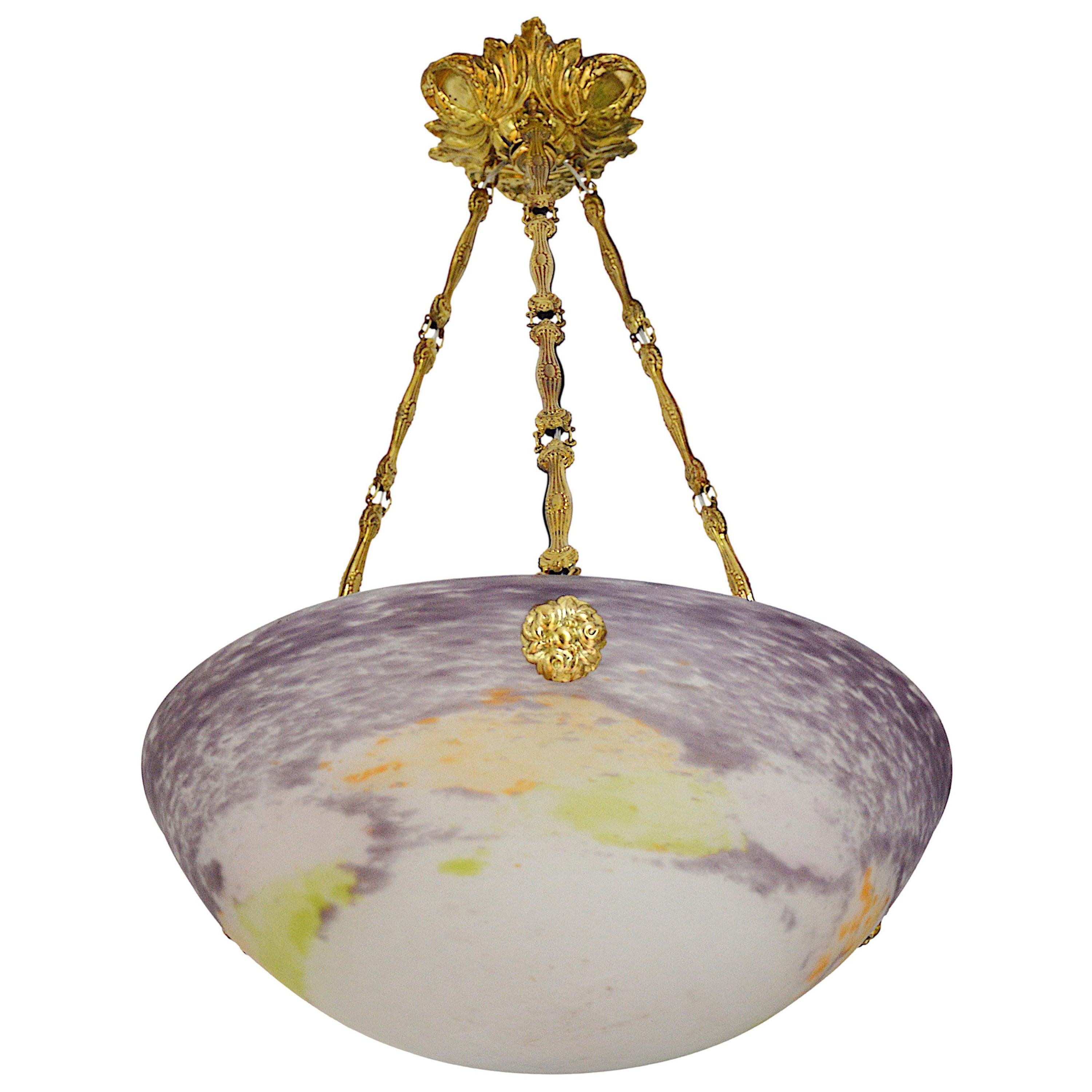 Jean Noverdy French Art Deco Pendant Chandelier, 1920