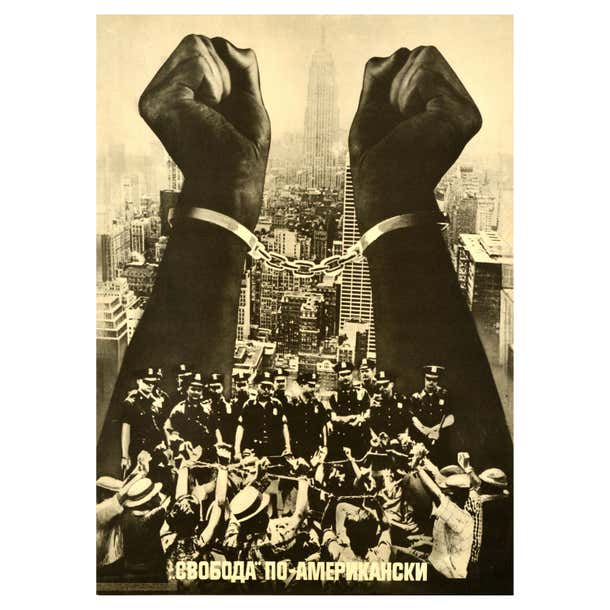 Original Vintage USSR Propaganda Poster Anti USA American Freedom ...