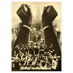 Affiche vintage originale de propagande de l'URSS contre les États-Unis, Freedom Racism Police