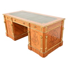 French Regency Louis XVI Kingwood Marquetry Ormolu-Mounted Leather Top Desk