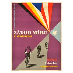 Original Retro Sport Poster Peace Race 1959 Berlin Prague Warsaw Cycling