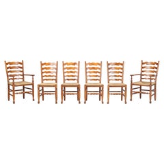 Set of (6) Vintage Dining Chairs Imported from England White Oak and Rush Seats