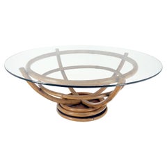 Bentwood Bamboo Reed Style Base 48" Diameter Round Glass Top Coffee Table MINT!