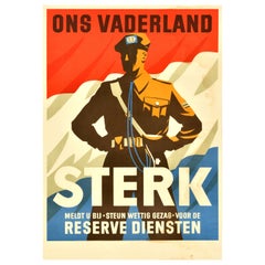 Original Vintage Military Recruitment Poster Our Homeland Is Strong Netherlands