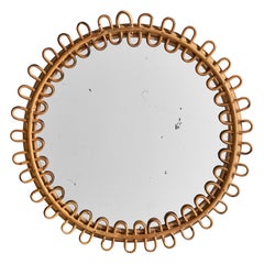Italienischer Designer, Wandspiegel, Bambus, Rattan, Italien, 1950er Jahre