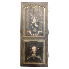 Antique Single-leaf door lacquered and painted with floral decorations and a bird, Italy