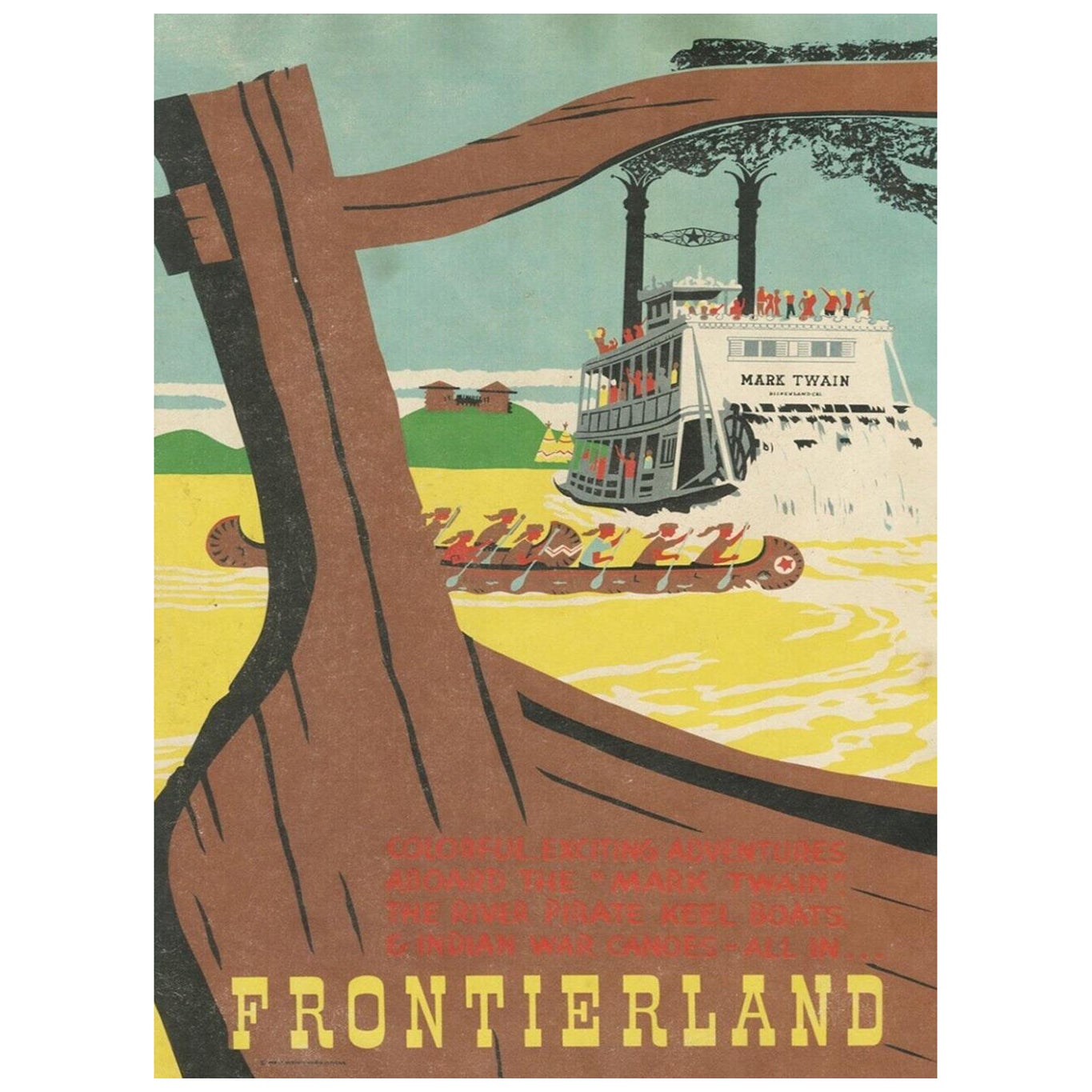 1969 Disneyland - Battello fluviale Mark Twain - Frontierland Poster originale d'epoca in vendita