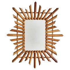 Italian Designer, Wall Mirror, Bamboo, Rattan Italy, 1960s
