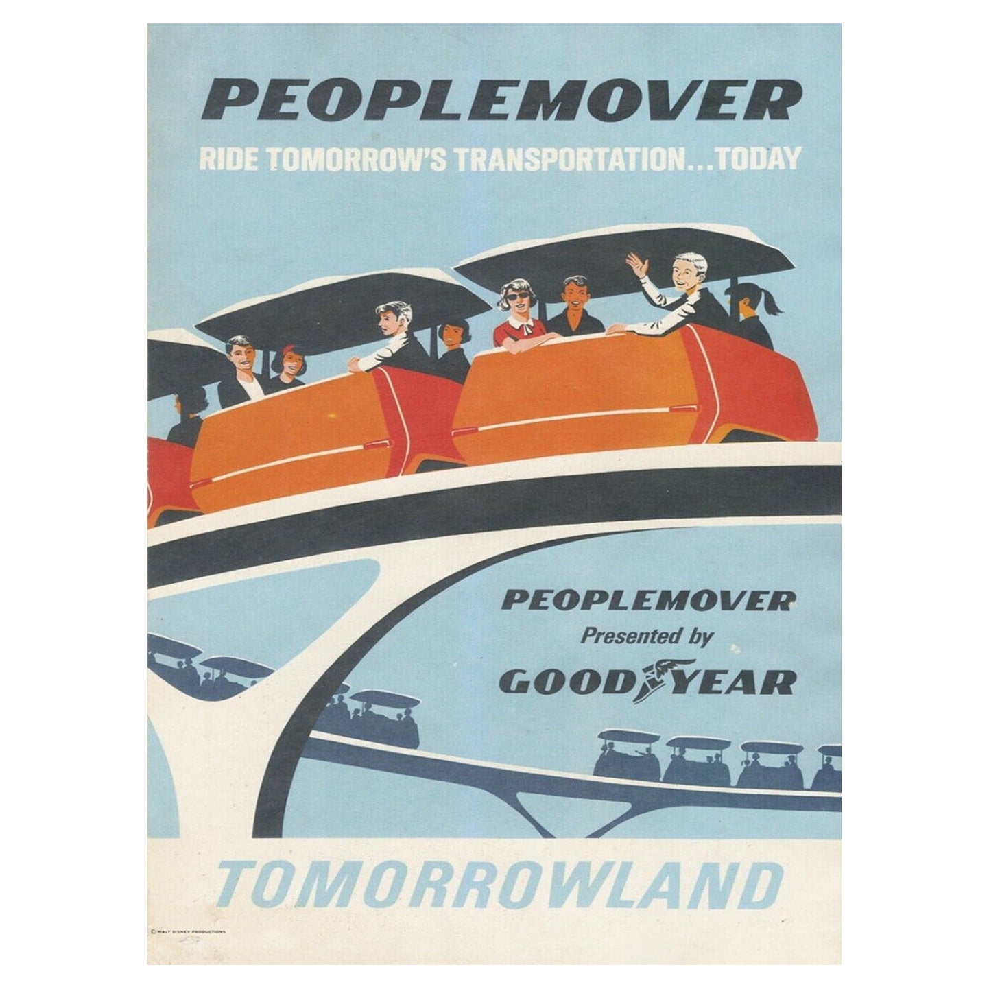 Disneyland - Peoplemover - Tomorrowland - Affiche vintage originale de 1969