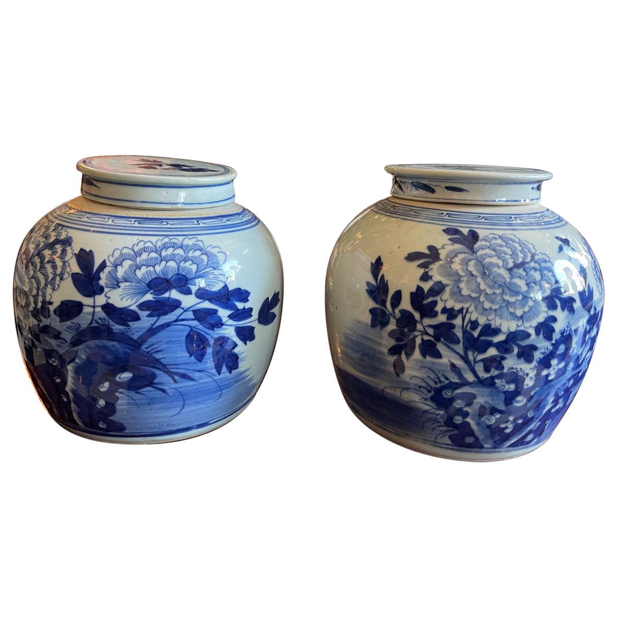 Beautiful Blue and White Chinese Kangxi-Style Porcelain Lidded Jars
