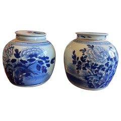 Schöne blau-weiße chinesische Porzellangefäße mit Deckel im Kangxi-Stil