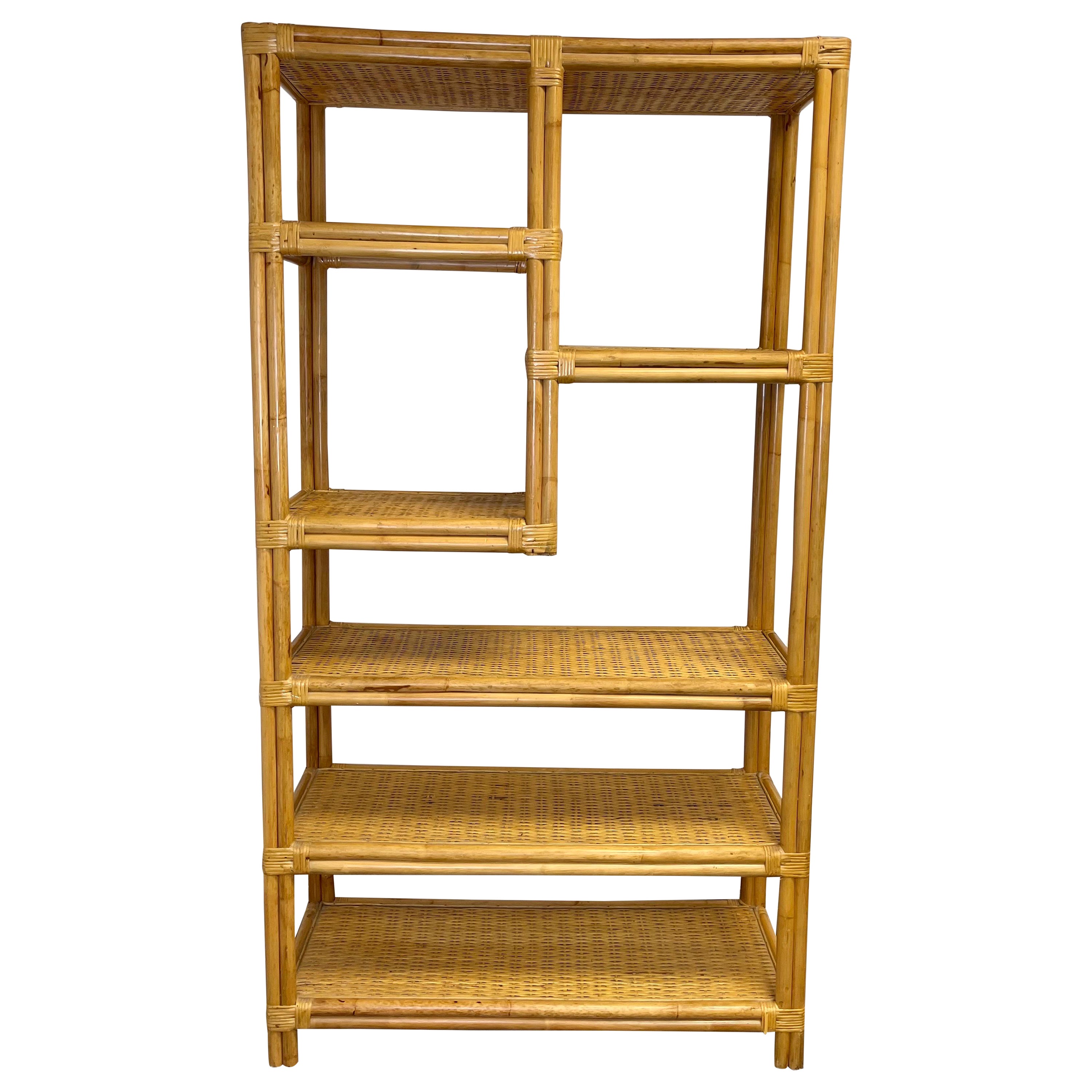 Vintage Rattan Bamboo Etagere Bookcase