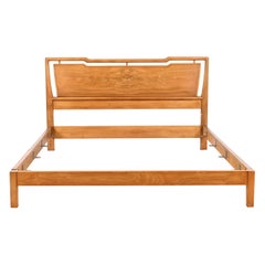 John Widdicomb Mid-Century Modern Burled Walnut Queen Size Bed, Circa 1960s