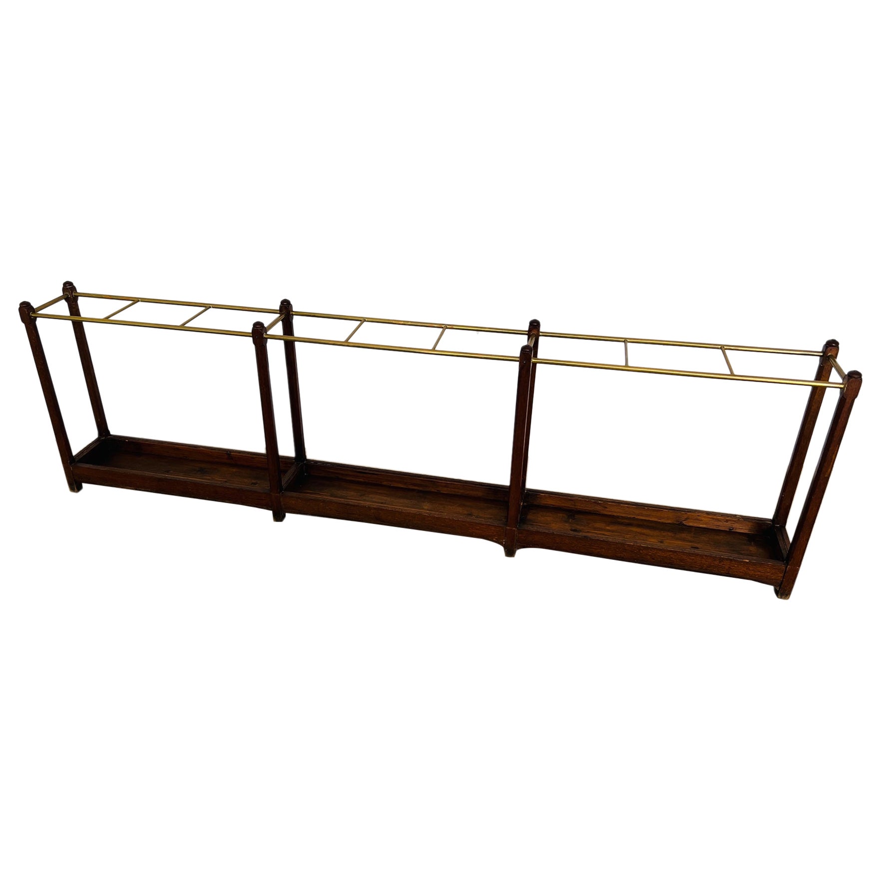 19th Century English Oak & Brass Cane / Umbrella Holder 8FT Victorian Hotel For Sale