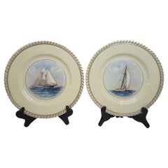 Antique Set of 12 Lenox Americas Cup Sailing Ship Dinner Plates each Painted Differently