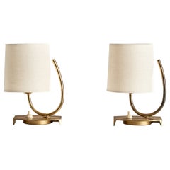 Designer austriaco, Lampade da tavolo, ottone, tessuto, Austria, anni '50