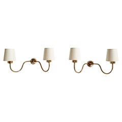 Josef Frank, Wall Lights, Brass, Fabric, Sweden, 1950s