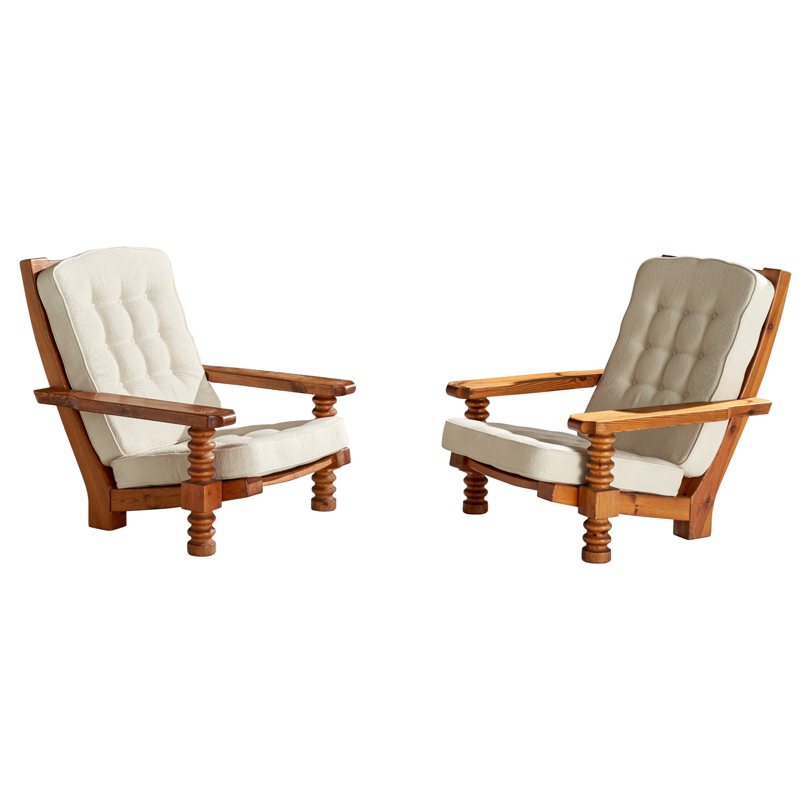 Collden, Lounge Chairs, Pine, Fabric, Sweden, 1970s