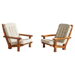 Collden, Lounge Chairs, Pine, Fabric, Sweden, 1970s