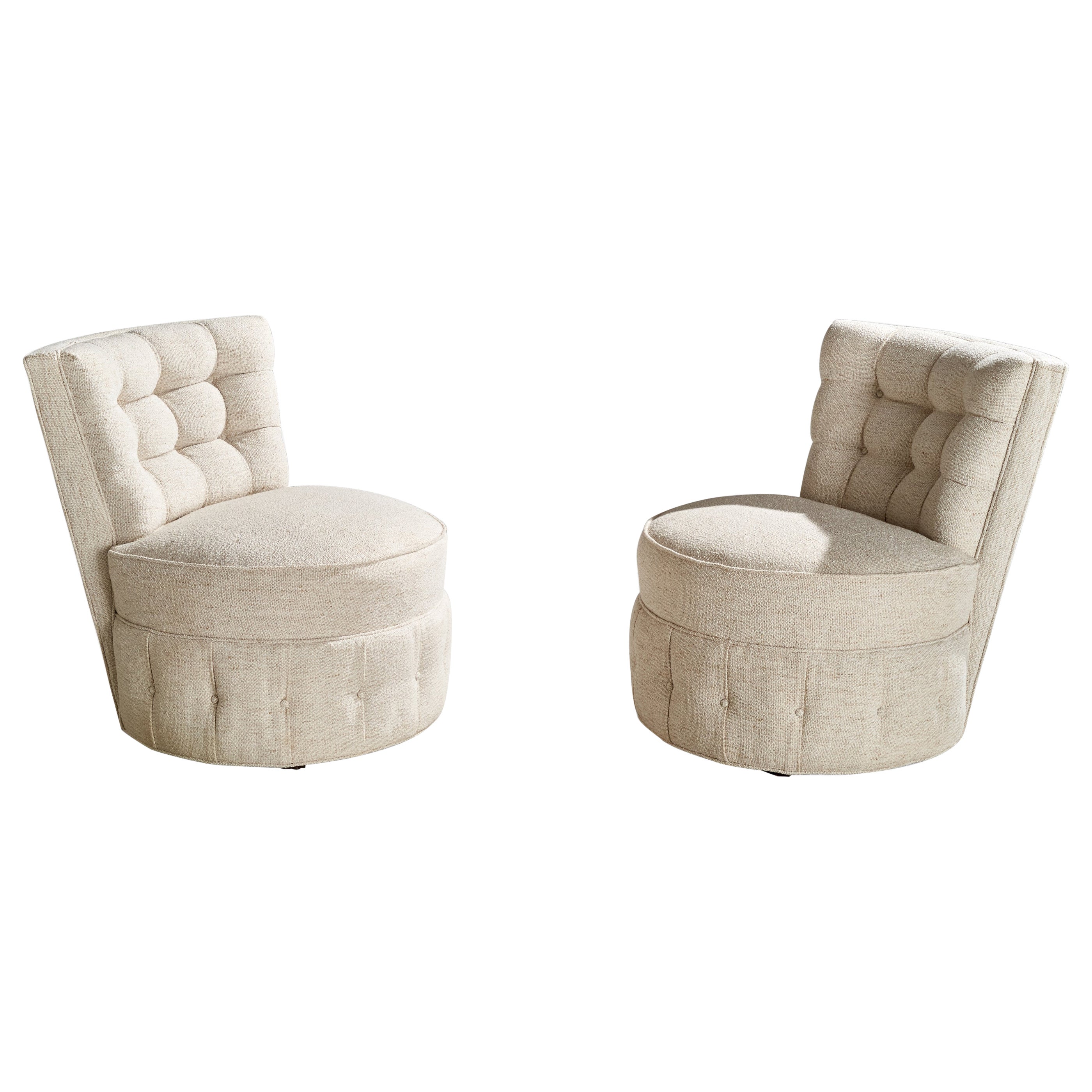 American Designer, Slipper Chairs, Wood, Fabric, USA, 1940s For Sale