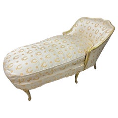 Louis XV Style Gilt Chaise Longues Lounge Sofa Gold Silk Upholstery