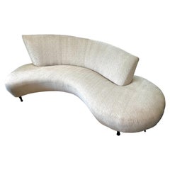 Mid Century Modern Upholstered Sculptural Serpentine Cloud Sofa 95" Long