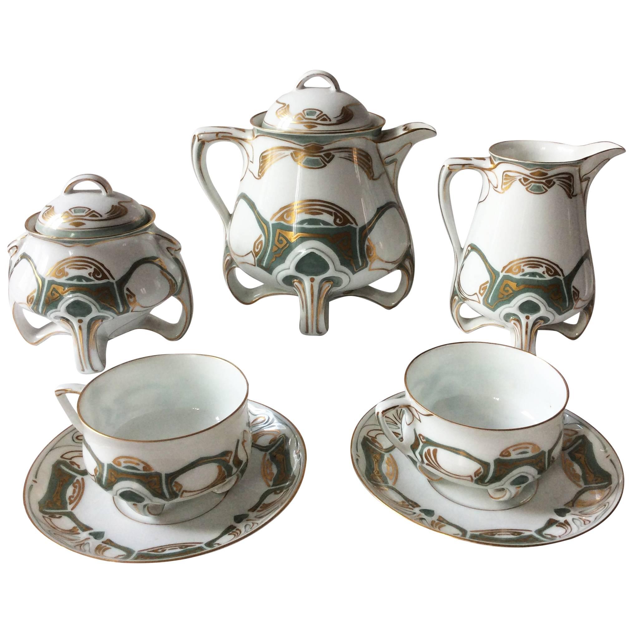 Jugendstil Porcelain Set of Seven Pieces by Hermann Ohme For Sale
