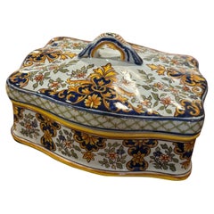 Mid-Century French Hand-Painted Ceramic Jewelry Bombe Box from Rouen Normandy